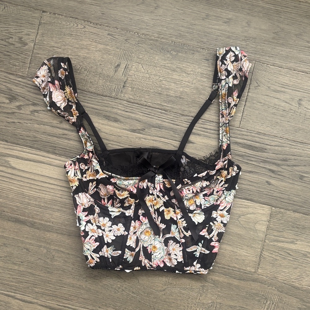 Victoria’s Secret | Dream Angels Black Floral Unlined Bra Top Bustier In 34C